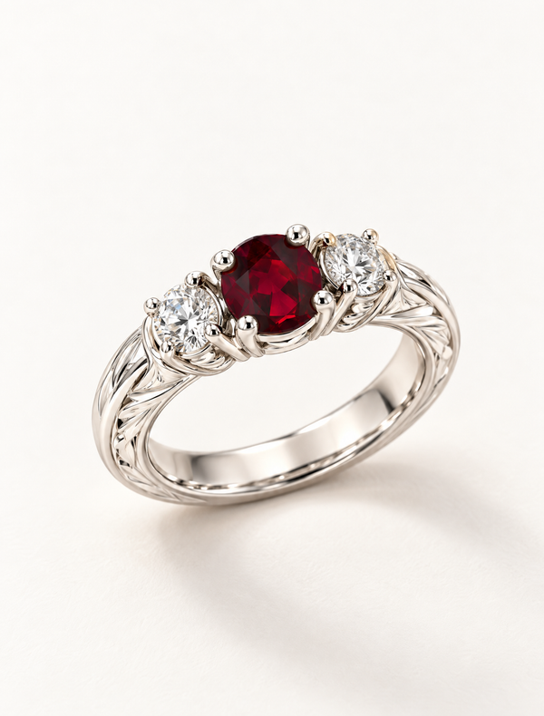 Victoria Garnet Three Stone Ring