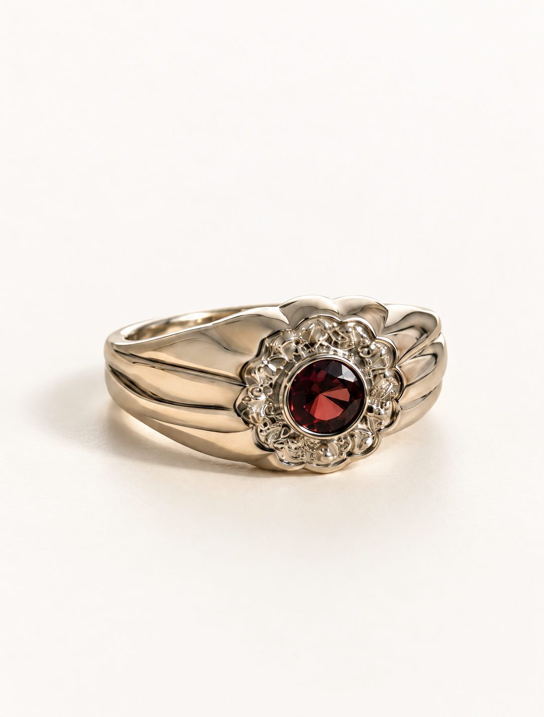 Vintage Garnet Floral Ring