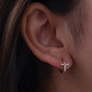 Tiny Pave Cross Huggie Earring