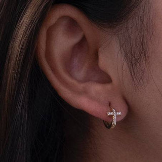 Tiny Pave Cross Huggie Earring