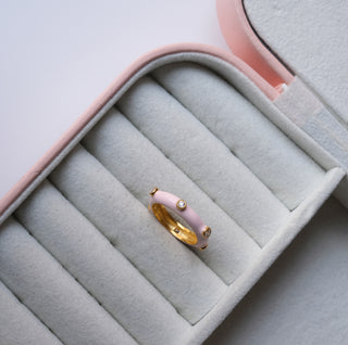 Pastel Pink Studded Enamel Ring