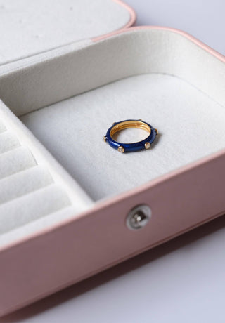Dark Blue Studded Enamel Ring
