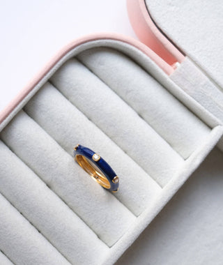 Dark Blue Studded Enamel Ring