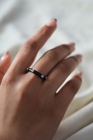 Black Studded Enamel Ring