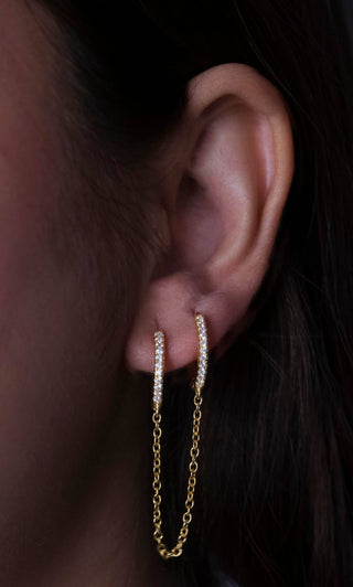 Diamond Hoop Chained Earrings