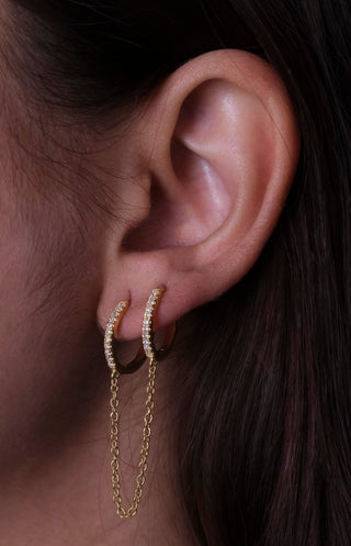 Diamond Hoop Chained Earrings