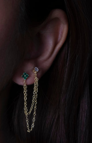 Emerald Diamond Duet Chain Earrings