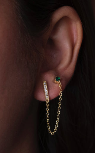 Bar Emerald Chain Earrings