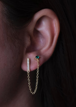 Bar Emerald Chain Earrings