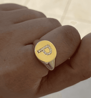 14K Initial Diamond Signet Ring