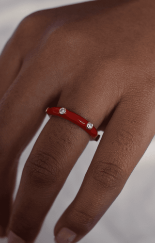 Bloody Red Studded Enamel Ring