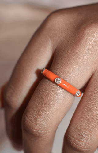 Orange Studded Enamel Ring