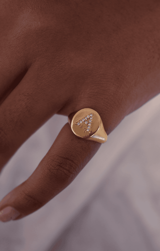 Initial Diamond Signet Ring