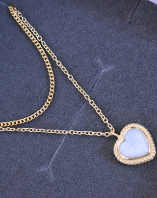 Curb Necklace + Heart Stone Necklace