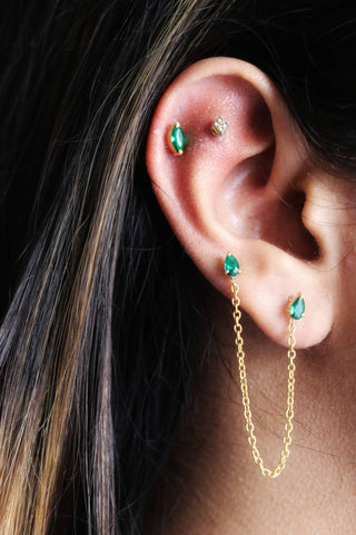 Emerald Drop Ear Chain